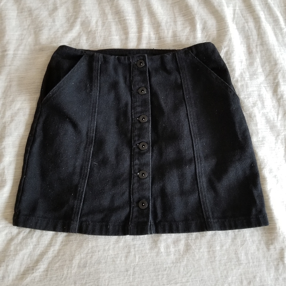 Black Buttoned Mini Skirt